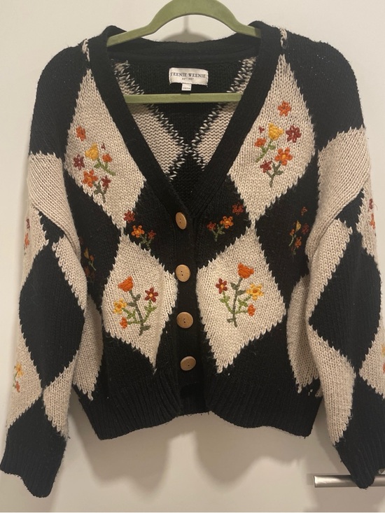 Teenie Weenie Sweaters - Teenie Weenie Black & Cream Floral Argyle Button-Up Cardigan